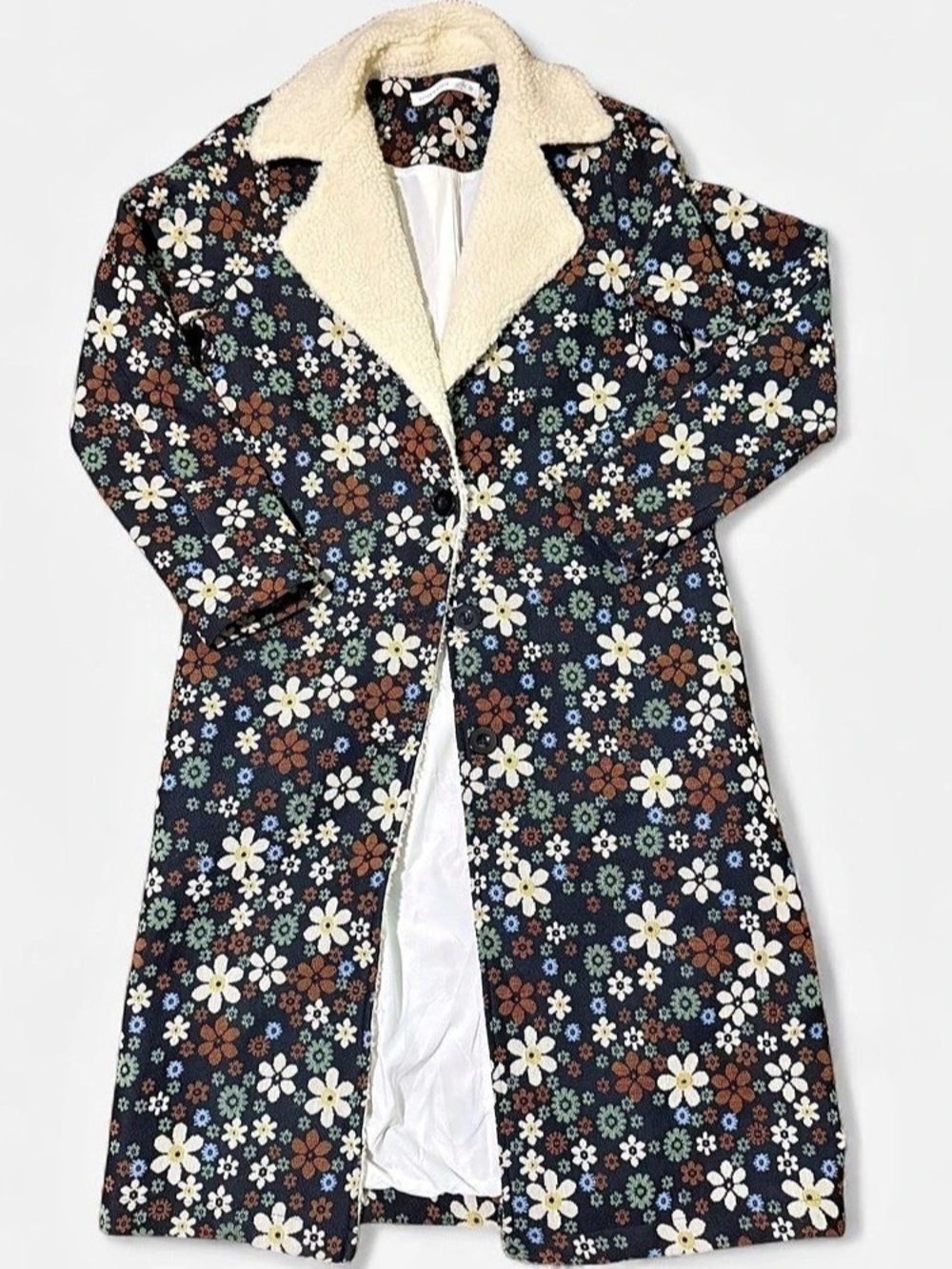 Altar'd State Tanya Tapestry Jacket Floral Coat Black & White